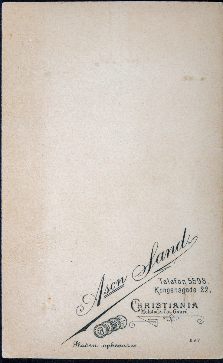 Portrett carte vicite av Borghild Styri, senere gift Gjestvang. Født 1888 i Oslo, død 1941. Bosatt på Hverven gård i Ottestad.