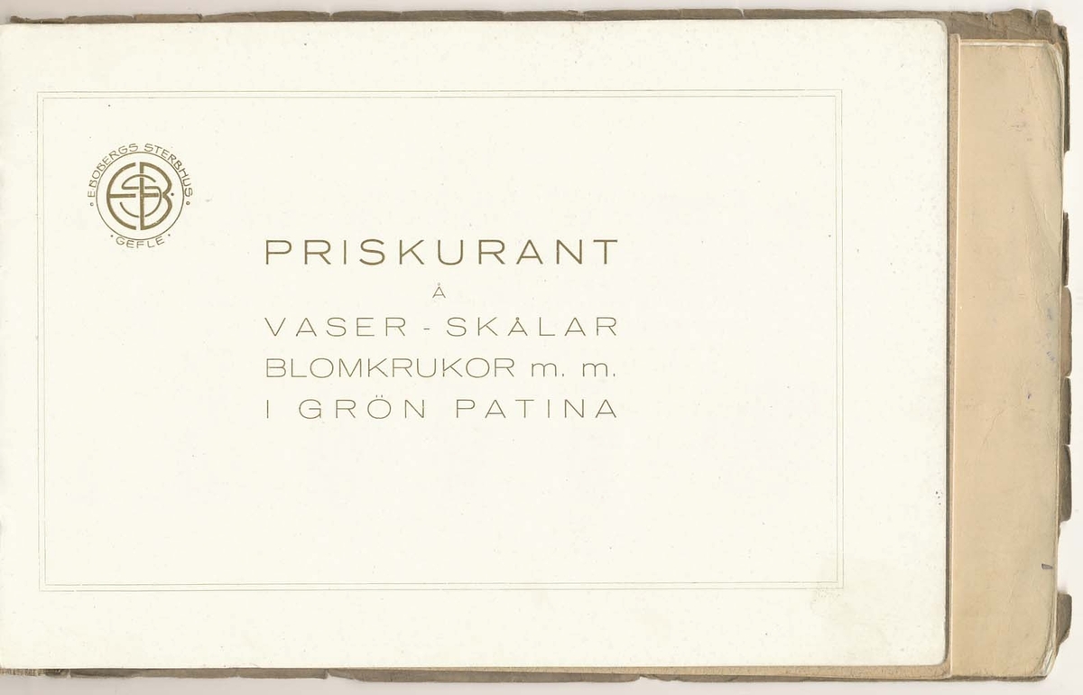 Tre priskuranter från Bo Fajans 1913, 1918 och1920-tal, inbundna i ett omslag.