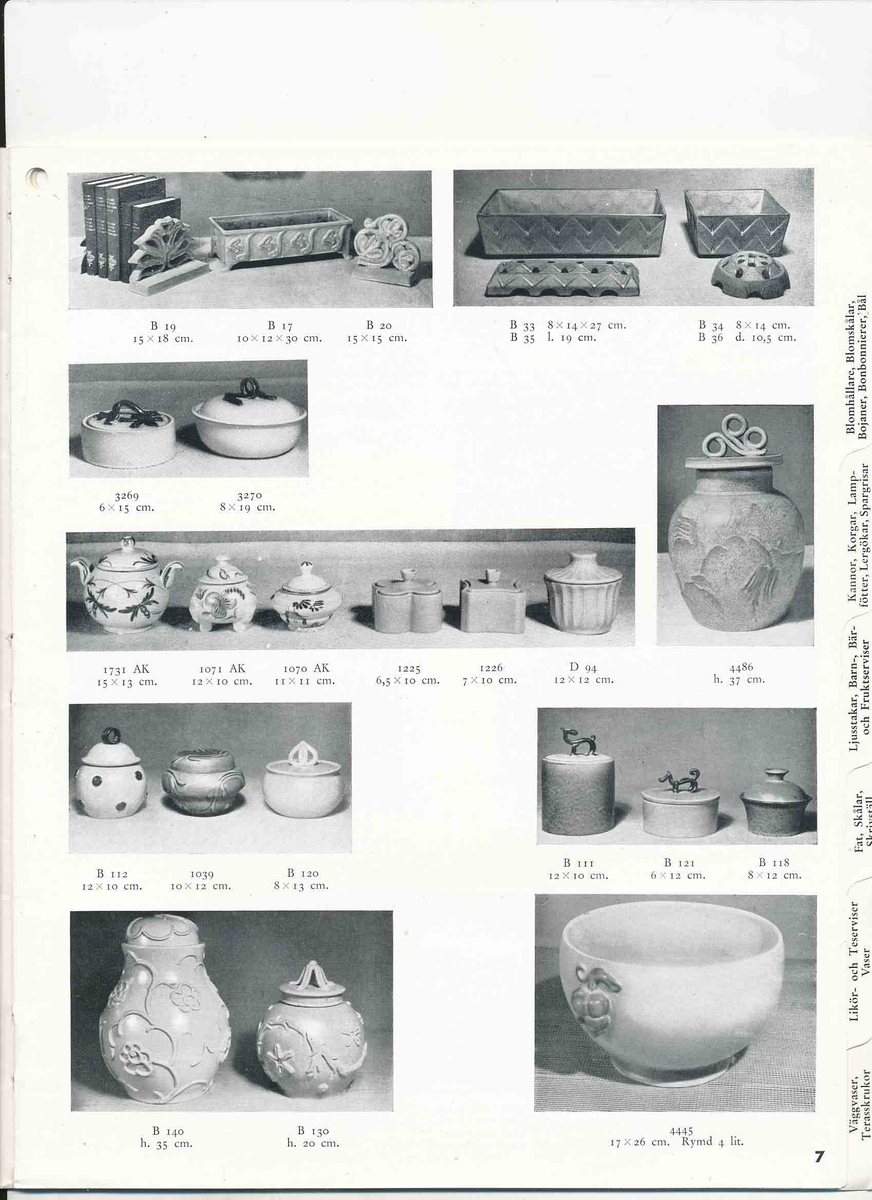 Priskurant från Bo Fajans 1941 över konstglaserade dekorativa fajanser, terrassurnor, vaser, skålar, blomkrukor och "trevliga ugnseldfasta hushållsfajanser".