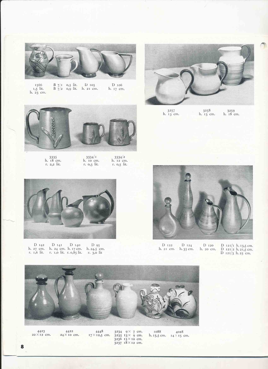Priskurant från Bo Fajans 1941 över konstglaserade dekorativa fajanser, terrassurnor, vaser, skålar, blomkrukor och "trevliga ugnseldfasta hushållsfajanser".