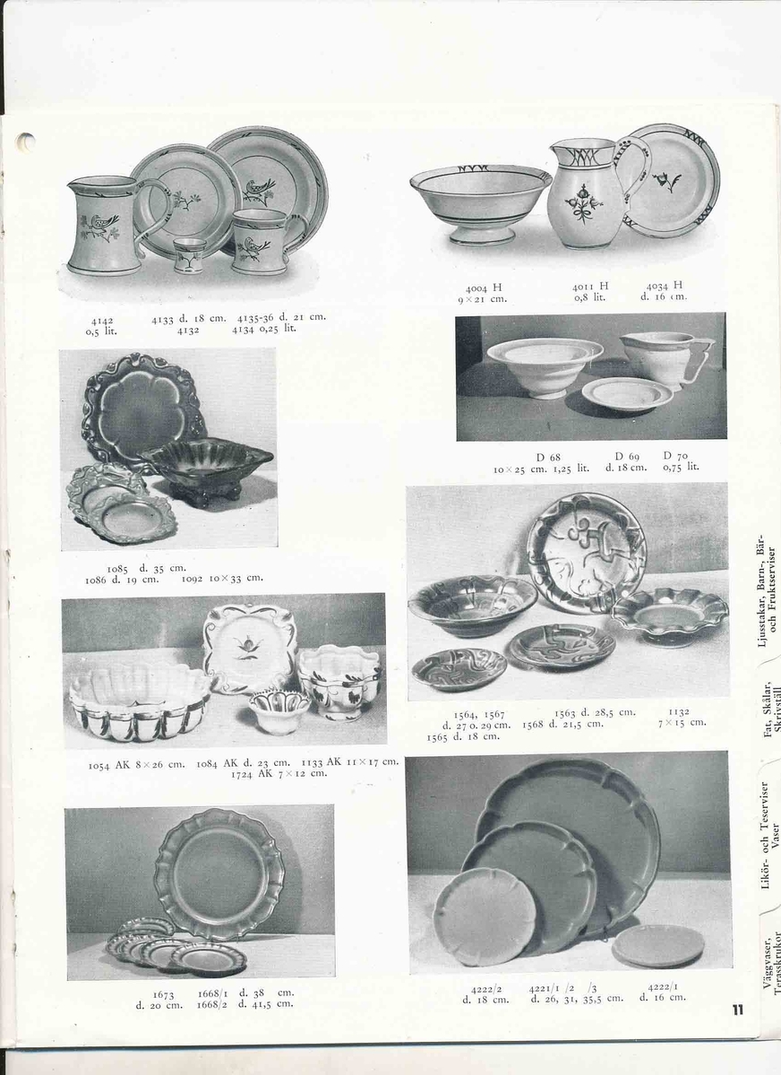 Priskurant från Bo Fajans 1941 över konstglaserade dekorativa fajanser, terrassurnor, vaser, skålar, blomkrukor och "trevliga ugnseldfasta hushållsfajanser".