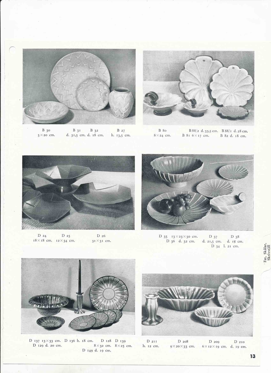 Priskurant från Bo Fajans 1941 över konstglaserade dekorativa fajanser, terrassurnor, vaser, skålar, blomkrukor och "trevliga ugnseldfasta hushållsfajanser".