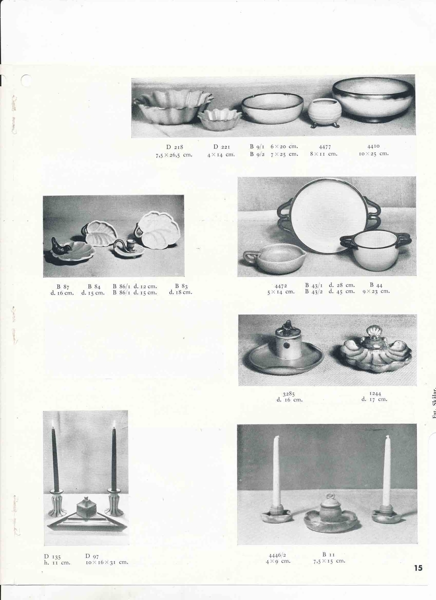 Priskurant från Bo Fajans 1941 över konstglaserade dekorativa fajanser, terrassurnor, vaser, skålar, blomkrukor och "trevliga ugnseldfasta hushållsfajanser".