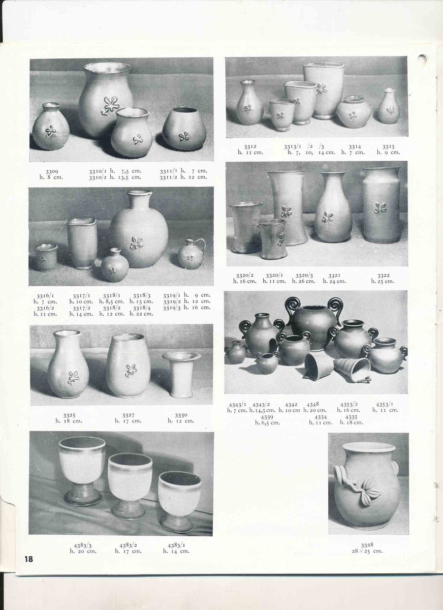 Priskurant från Bo Fajans 1941 över konstglaserade dekorativa fajanser, terrassurnor, vaser, skålar, blomkrukor och "trevliga ugnseldfasta hushållsfajanser".