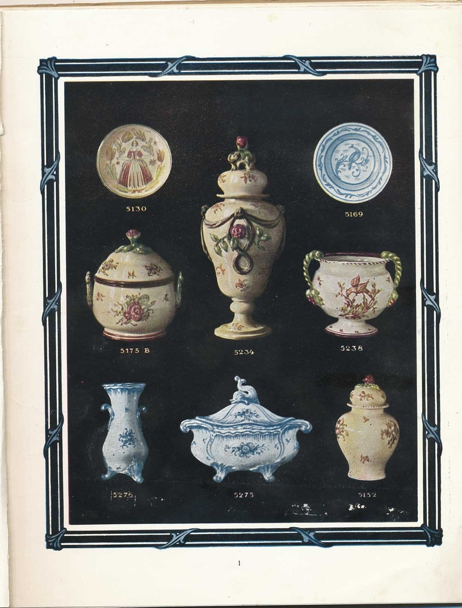 Produktkatalog över Gabrielfajanser från Bobergs Fajansfabrik AB. Innehåller föremål av Gabriel Burmeister som arbetade vid Bobergs fajansfabrik 1922-1925. Han grundade sin egen fabrik i Timmernabben 1925, Gabriel Keramik.