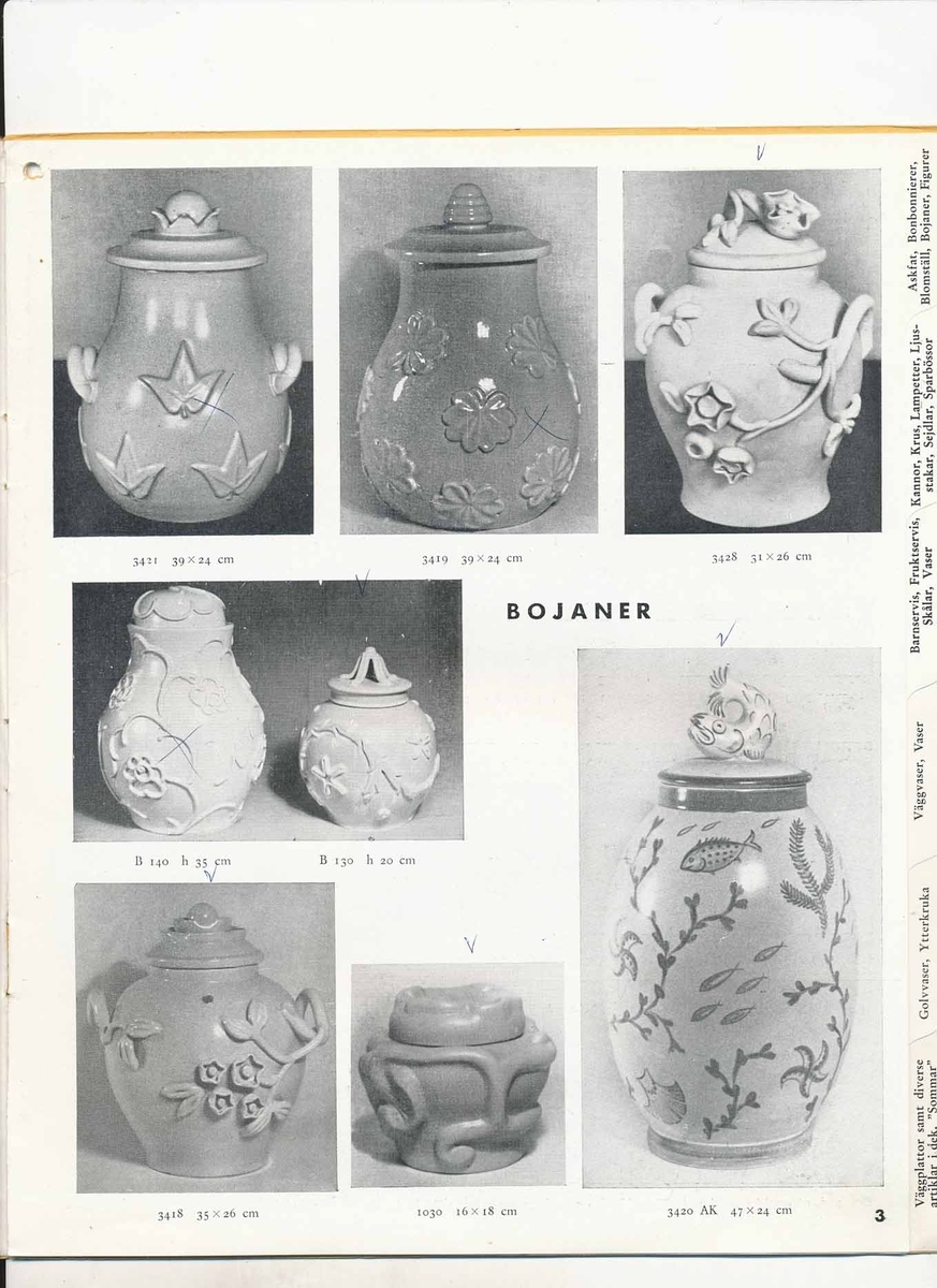 Prislista från Bo Fajans 1944.