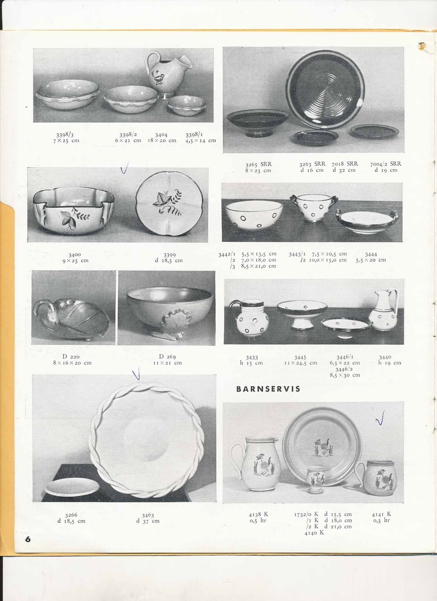 Prislista från Bo Fajans 1944.