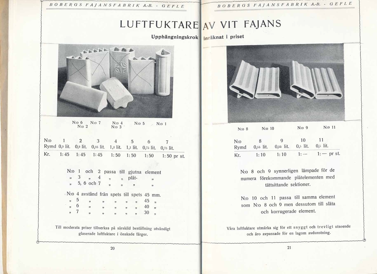 Priskurant från Bo Fajans 1934.