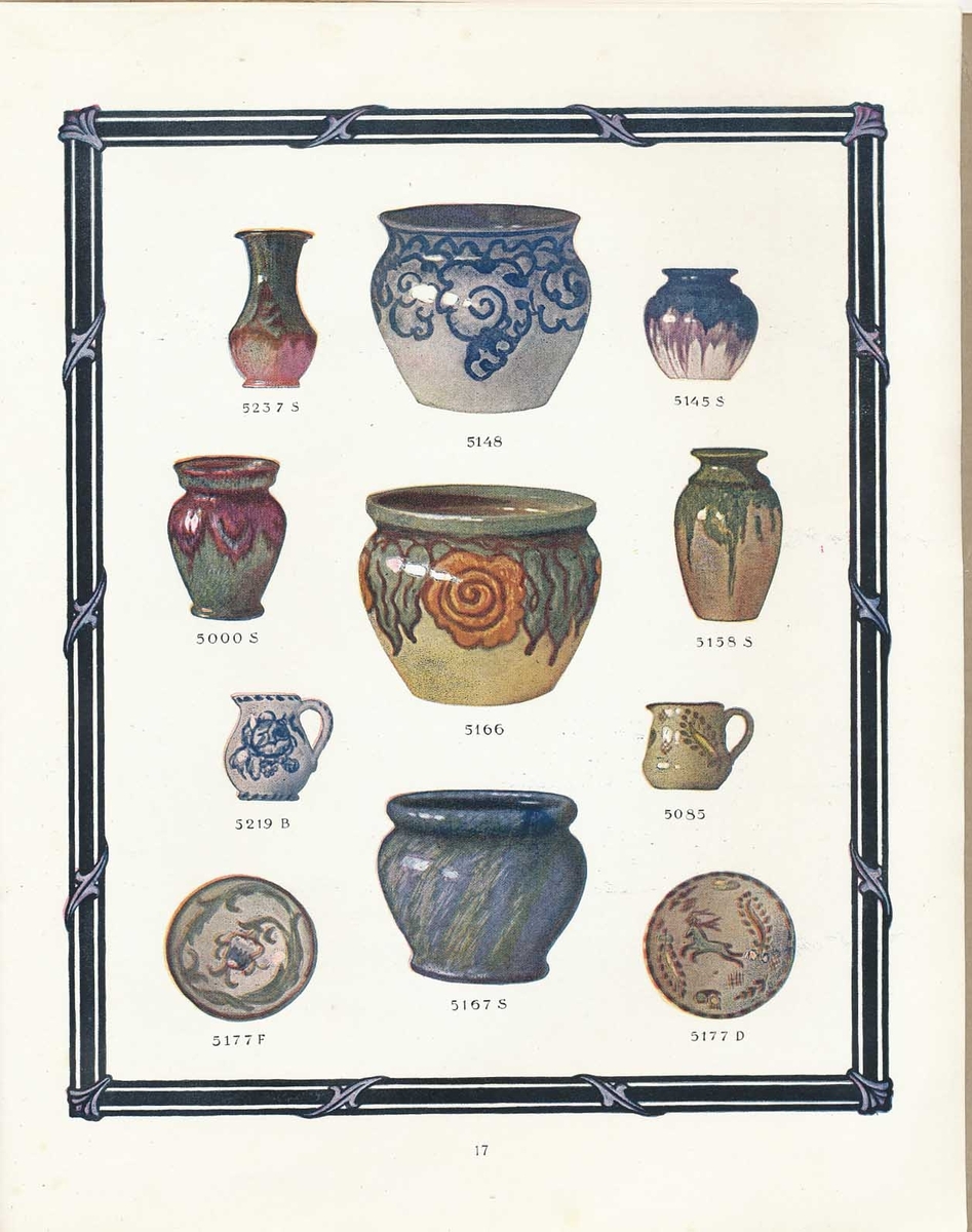 Produktkatalog över Gabrielfajanser från Bobergs Fajansfabrik AB. Innehåller föremål av Gabriel Burmeister som arbetade vid Bobergs fajansfabrik 1922-1925. Han grundade sin egen fabrik i Timmernabben 1925, Gabriel Keramik.
