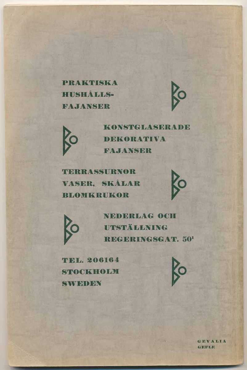 Priskurant från Bo Fajans 1934.