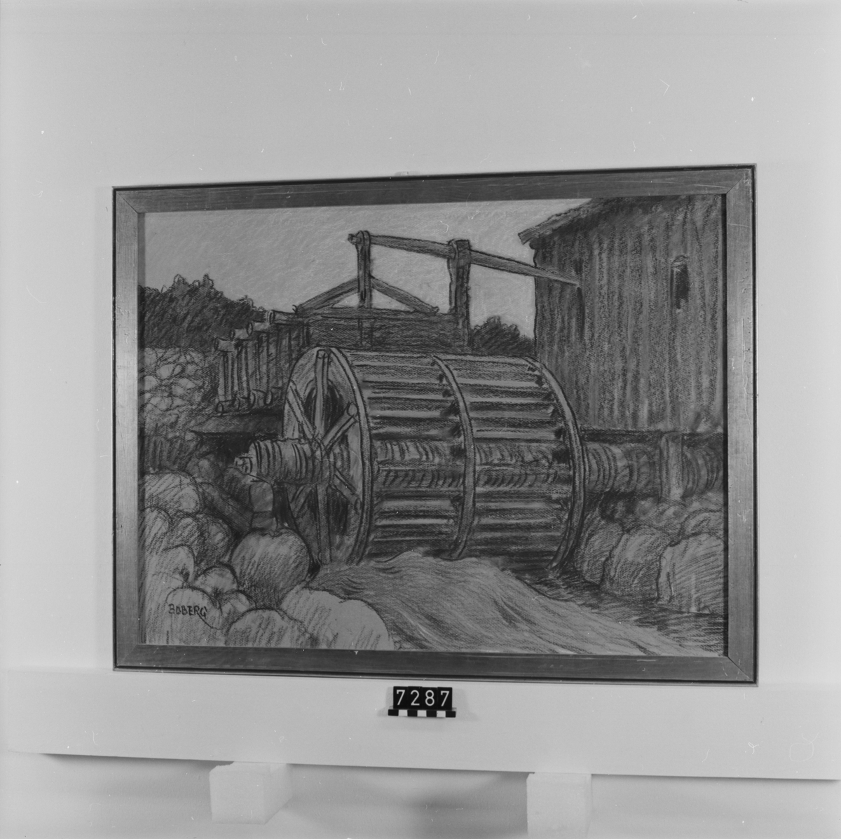 Signerad: "Boberg". På tavlans baksida: "Såg vid Kinnebäck# (Småland) 1924". "Ferdinand Boberg". I glas och förgylld ram.