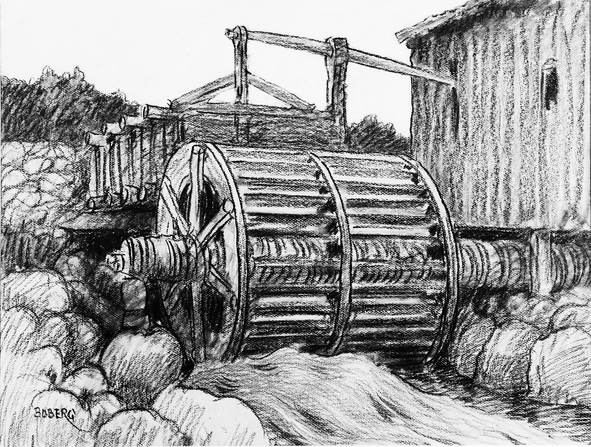 Signerad: "Boberg". På tavlans baksida: "Såg vid Kinnebäck# (Småland) 1924". "Ferdinand Boberg". I glas och förgylld ram.