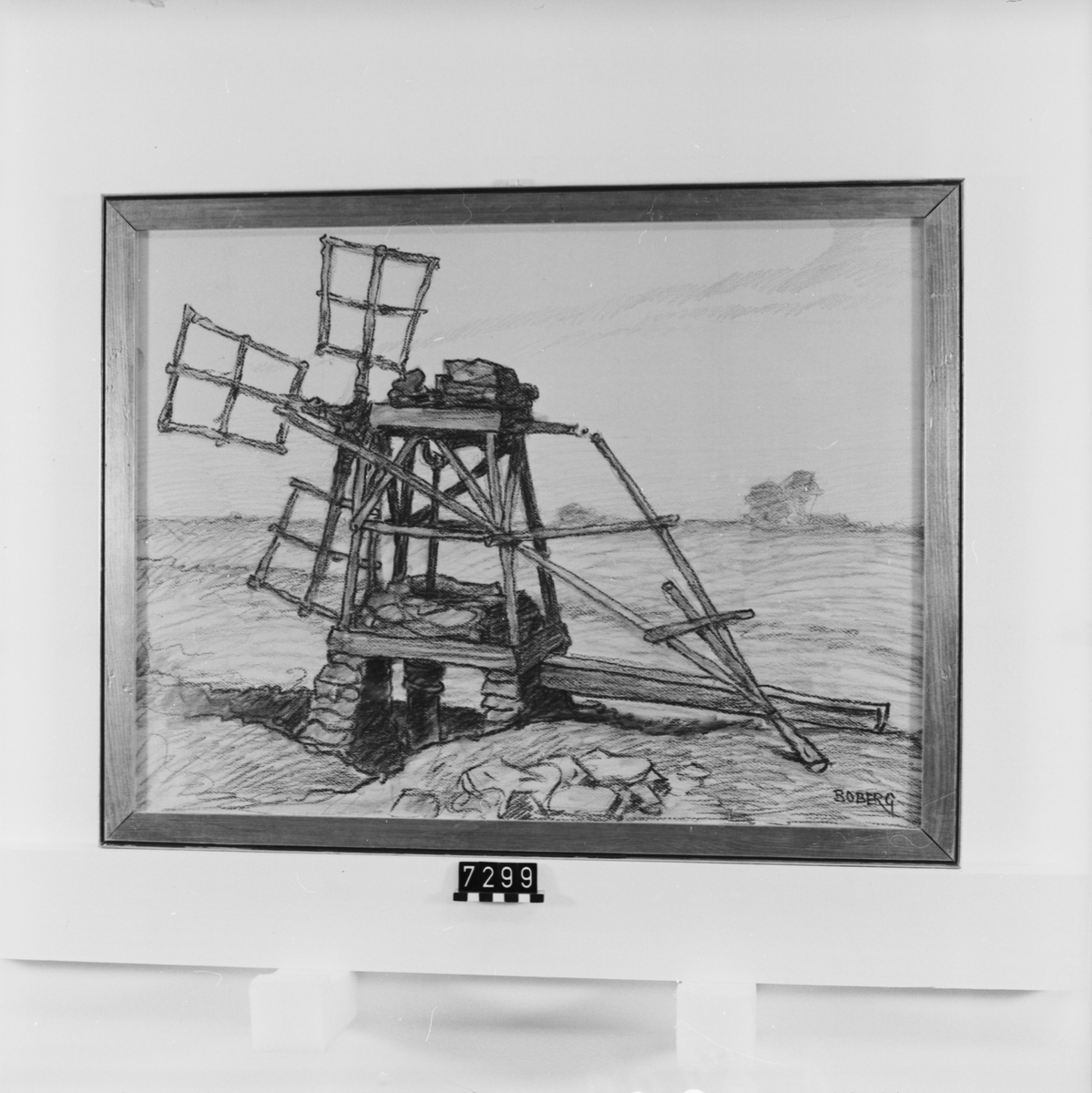 Signerad: "Boberg". På tavlans baksida: "Väderpump vid Persnäs (Öland) 1924". "Ferdinand Boberg". I glas och förgylld ram.