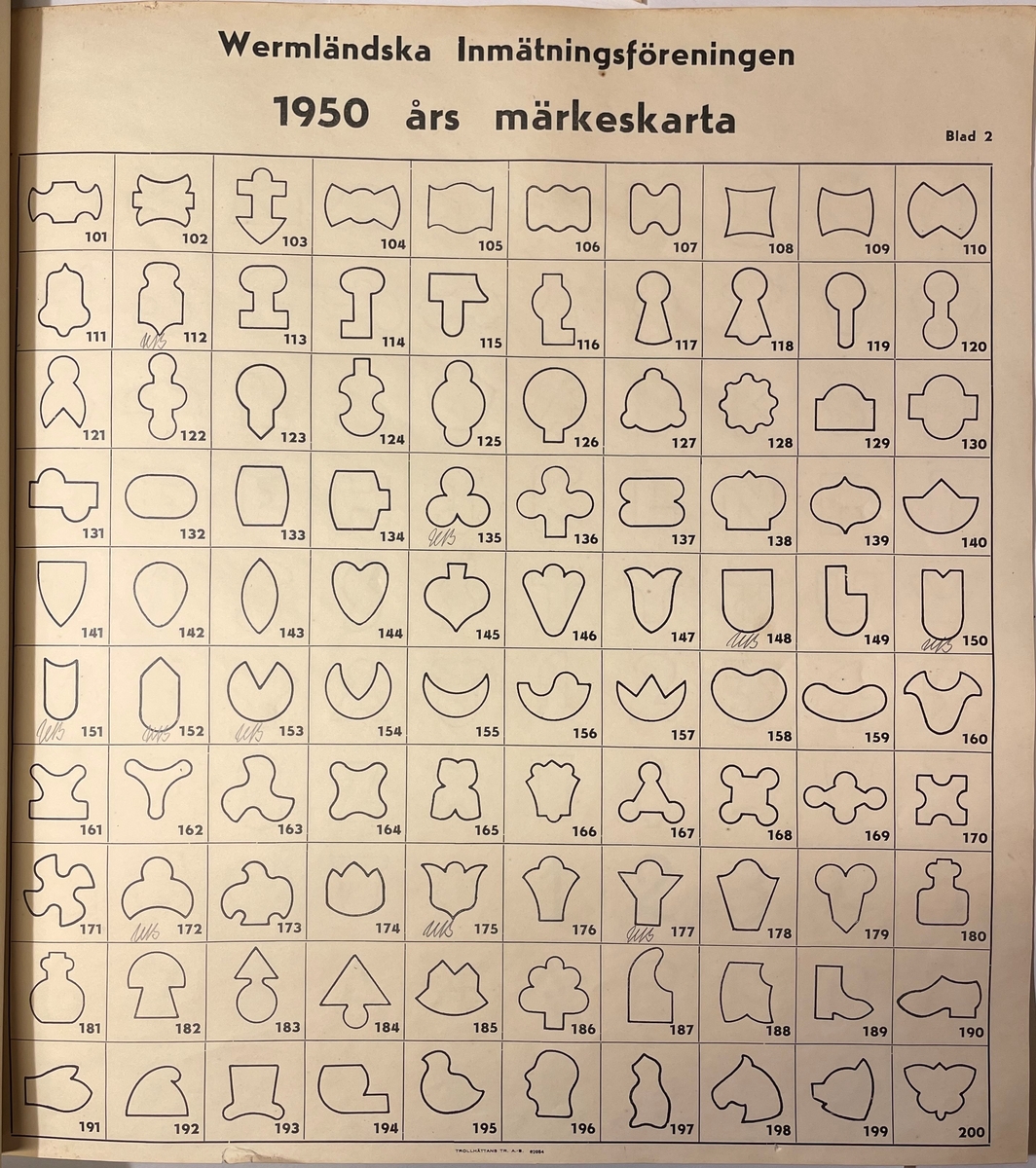 Häfte med sex blad innehållande olika stämpelavtryck, numrerade1-540 av 600.