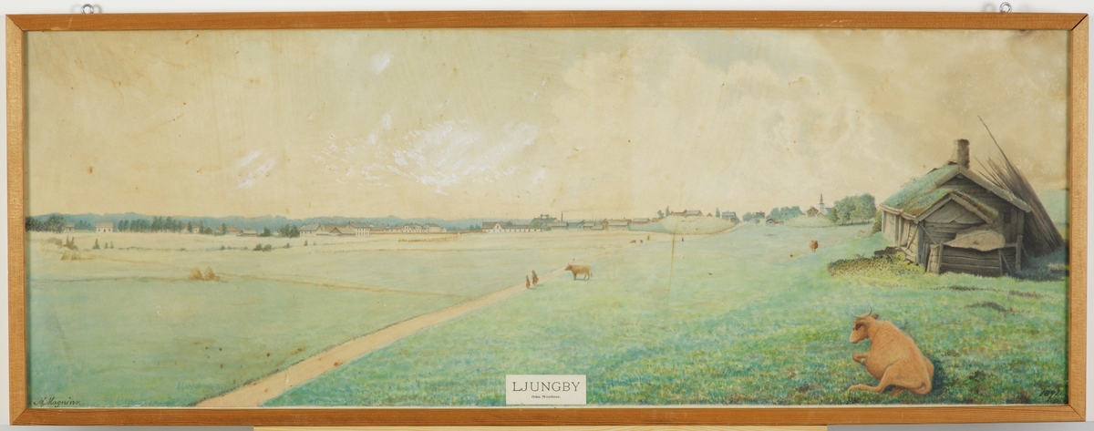 Akvarellmålning. 
Ljungby från nordost.
Grå-brun-svart färgskala.