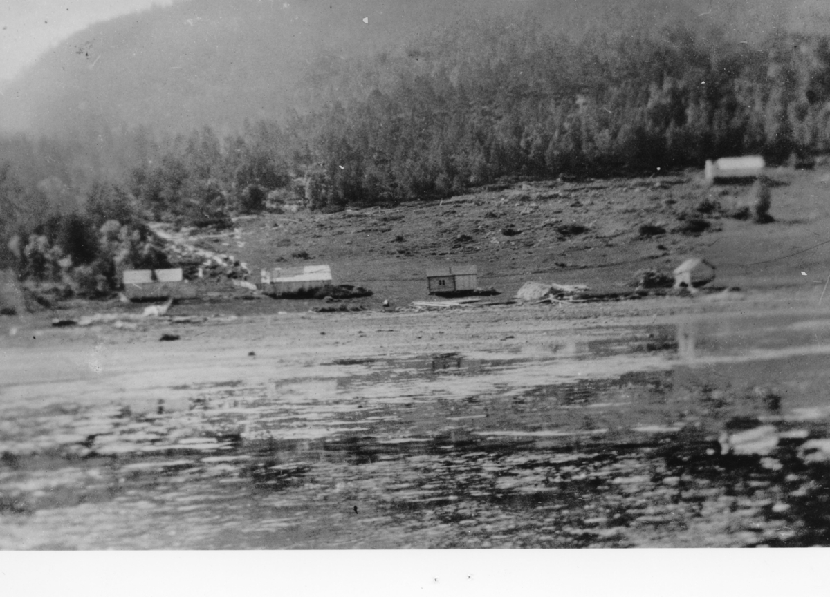 Landskapsbilde : Hus, skog, fjære, sjø, bebyggelse. Seterstølen på Vågsetra, Hemne.