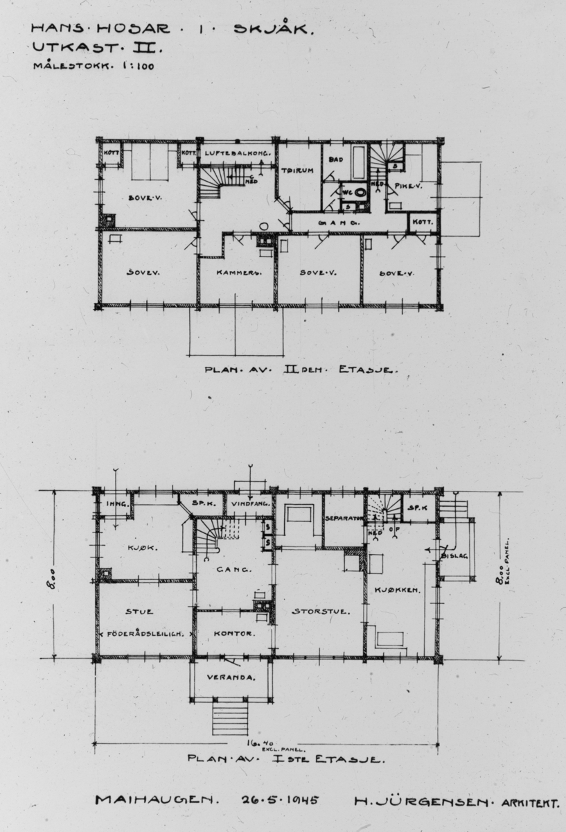 Arkitekt H. Jürgensens tegninger: Hans Hosar i Skjåk, utkast II