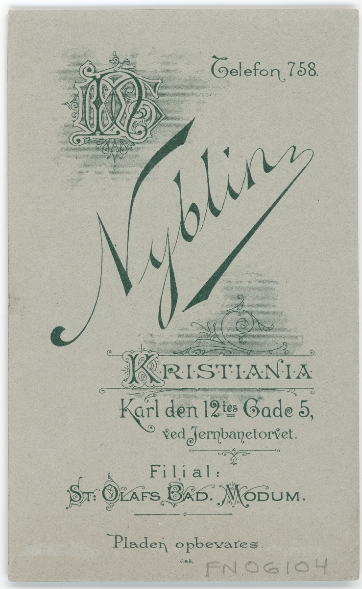 Kabinettsfotografi - man, Kristiania Norge