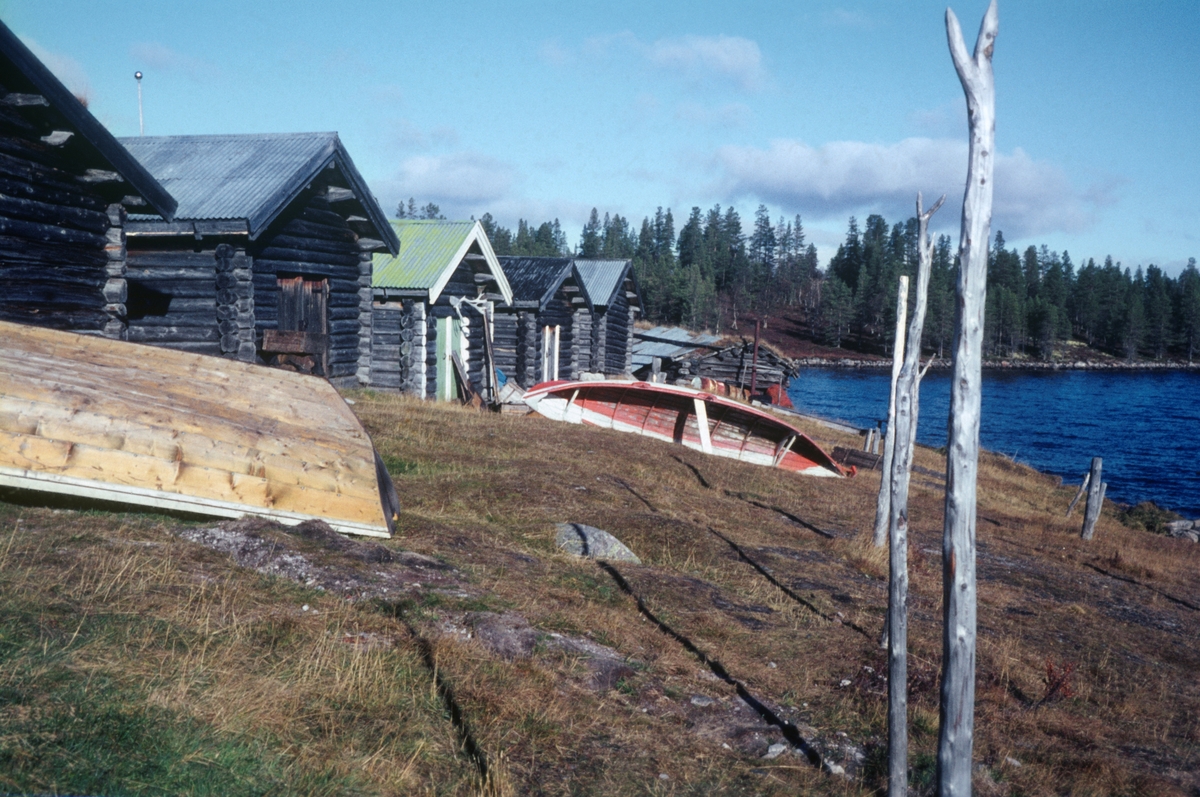 Fra innlandsfiskeværet Fiskevollen ved Sølensjøen i Øvre Rendalen. Bildet viser naust, bygninger som ble brukt under fisket. Sølensjøen ligger snaut 700 meter over havet og cirka tre mil øst for de gardene i Øvre Rendalen hovedbygd som ha har fiskerettigheter i sjøen. Inntil det i perioden 1939-1941 ble bygd bilveg på denne strekningen, foregikk transporten til og fra sjøen med kløvhester på barmark og på sleder vinterstid. Lange avstander og tidkrevende transportmetoder gjorde det nødvendig å etablere et bygningsmiljø ved sjøen for innkvartering av fiskere, oppbevaring av båter, redskaper og fisk. Det viktigste fisket foregikk i den søndre delen av sjøen, men der lå fjellmassivet Sølen en barriere mot bygda. Fra Fiskevollen ved den nordvestre delen av sjøen derimot, var det greit farbart terreng vestover mot bygda. Fiskeværet lå i ei lun vik hvor fiskebåtene kunne ligge skjermet for vind, og hvor husene kunne plasseres noenlunde lunt til i terrenget. Fiskerne bodde på Fiskevollen under sommerfisket. Under høstfisket etter røye sør i sjøen bodde fiskerne i fire felleseide buer i nærheten av gytegrunnene. Fiskefangstene ble imidlertid rodd opp til Fiskevollen, hvor de ble lagret inntil de kunne kjøres til bygds på sledeføre. Det var tre bygningstyper på Fiskevollen: Naustene, som la nede i strandsonen, buene fiskerne bodde i og kjellene de oppbevarte fiskeutstyret i høyere oppe på strandbakken