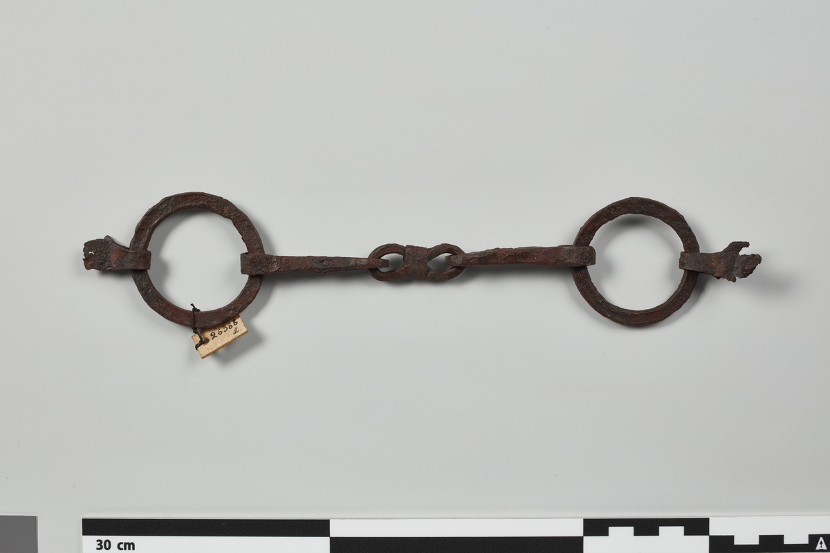 Munnbitt av jern av form som Rygh: Norske Oldsager fig. 569. Det adskiller sig fra typeeksemplaret derved at midtpartiet ikke er 8-tallformet, men dannet av en jernten hvis ender er bøiet sammen på midten, og som holdes sammen av et smalt jernbånd. Ringenes remendebeslag, som ser ut til å ha vært av samme form som Rygh 569, er avbrutt litt nedenfor bøilen, og det nedre parti mangler. Samlet lengde 22,5 cm, ringens tverrmål 5,1 cm.