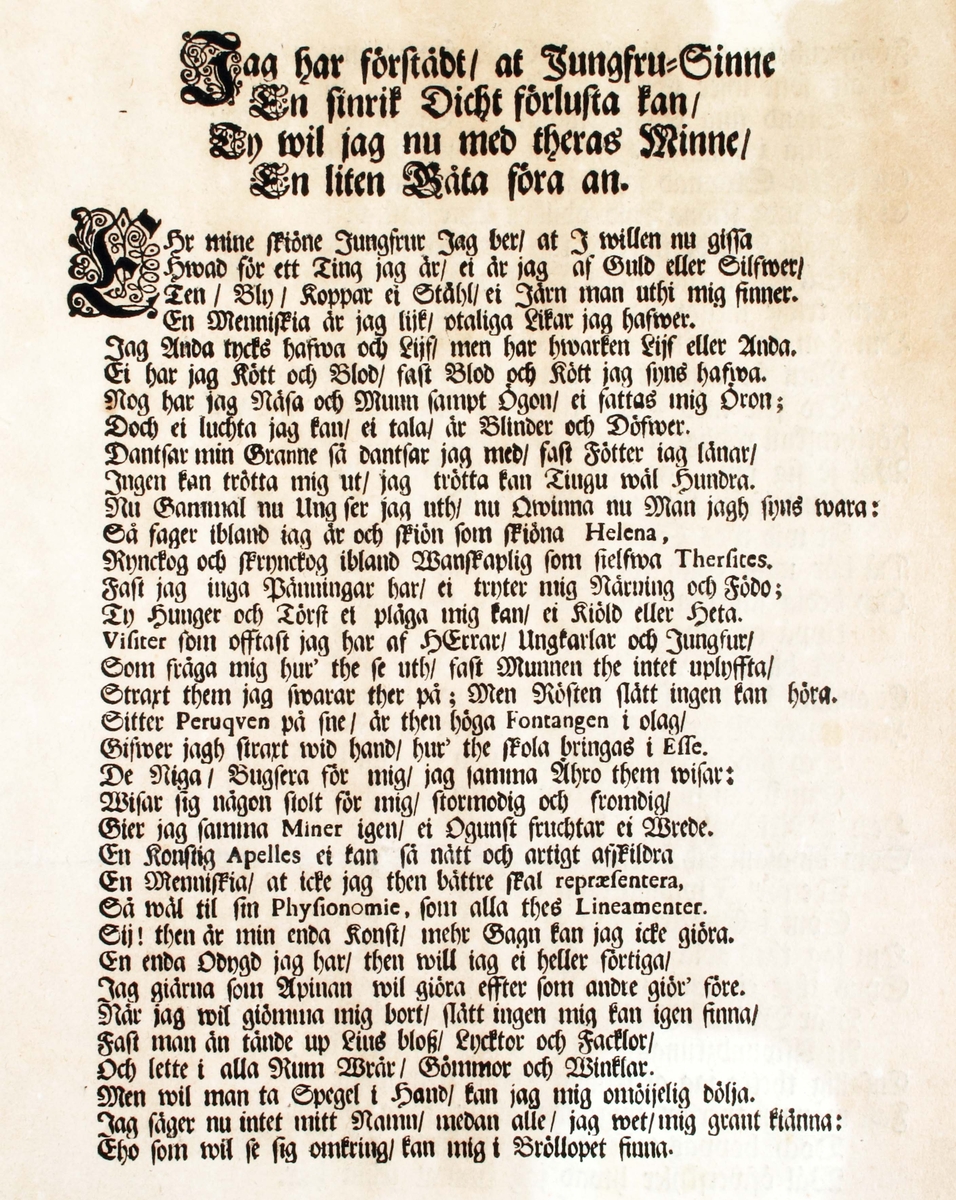 Bröllopskväde (bröllopsdikt). Till Magnus Hellstadius och Margaretha Norborg, Borås, 21 april 1709 av Olof Norborg. Blekbrunt papper med svart handskriven text. På första sidan tillägnan av Olof Norborg (brudens broder), magister i uppsala 1710, senare kyrkoherde i Fredsberg 1745. Fadern, Måns Olofsson Norborg, rådman, Borås. Magnus Hellstadius, bondsondräng, Skattegården, Hällstad, född 1672, präst 1706, död 1737 som kyrkoherde i Eriksberg. Tryckt hos Z. Hagemann, Göteborg. Bruks- och åldersslitage.