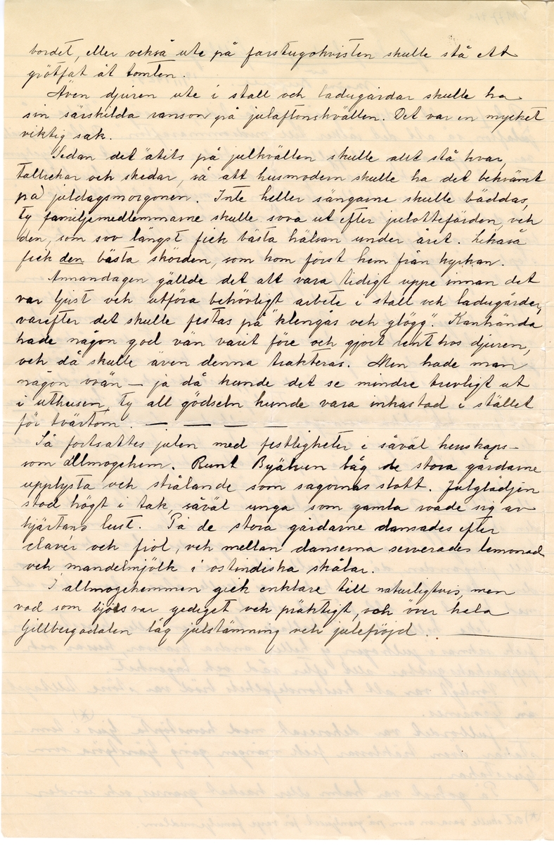 Brevsamling från skilda personer i Värmland rörande gamla julseder.
:1 Gamla julseder från Gillberga av Maja Bergvall 19/11 1929.