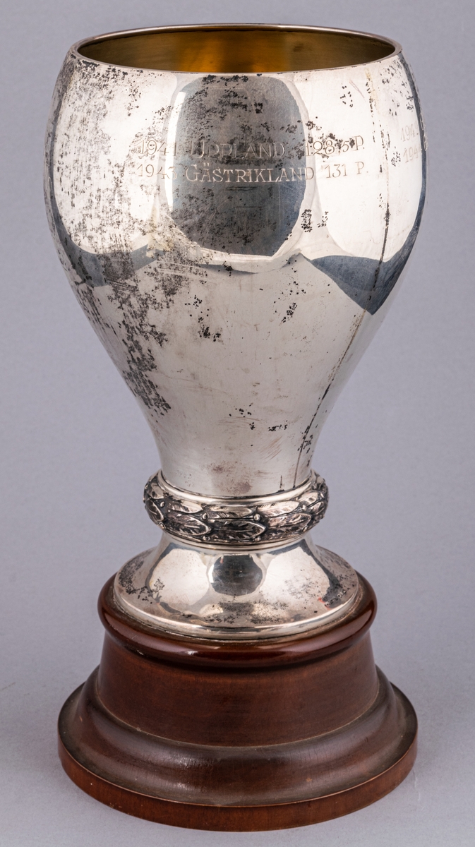 Pokal, silver. Läkerolfabrikens varndringspris i landskapsmatchen Gästrikland-Upland.