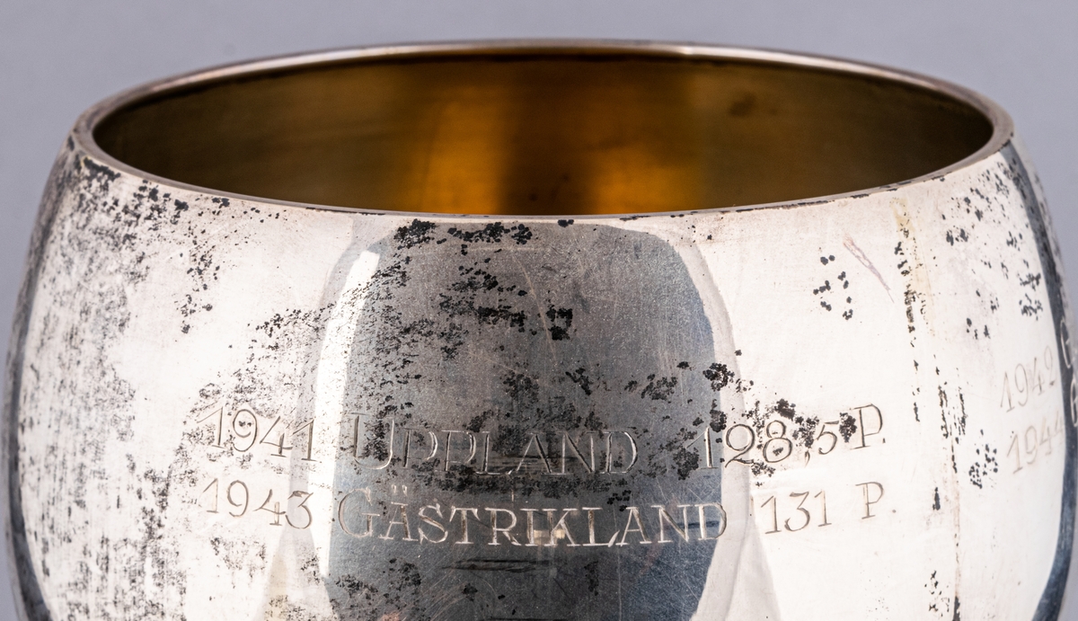 Pokal, silver. Läkerolfabrikens varndringspris i landskapsmatchen Gästrikland-Upland.