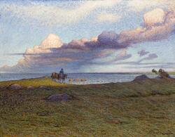 Pojke Rider I Vall [målning]