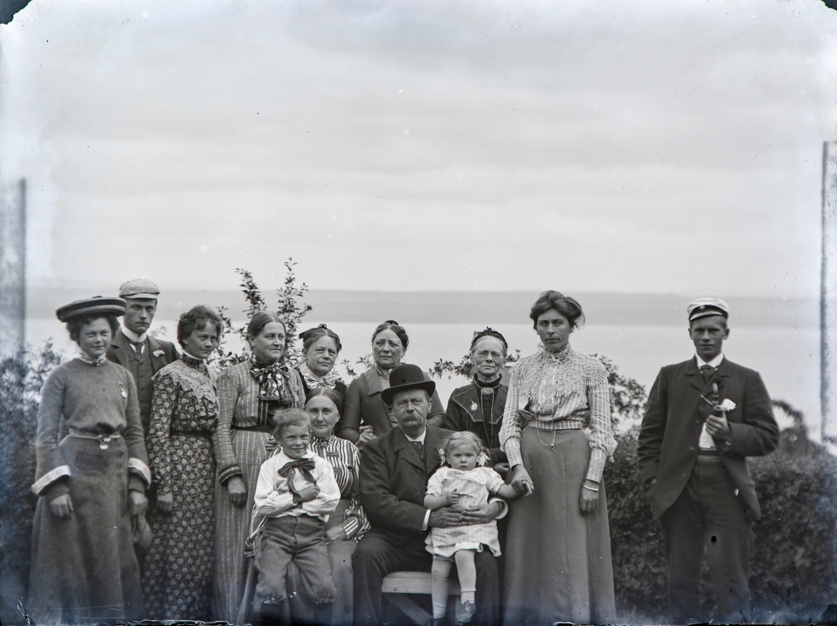 Bildet er tatt i 1904 i på hagen på Hovinsholm, med Stange i bakgrunnen. 
Bak fra v.: Pauline Augusta Ramm Hoel (1881–1968) (Pau), broren Trygve Ramm Hoel (f. 1879) og søsteren Johanne Mathea Hoel (Jonne) (f.1871), moren Emma Thommesen, Jacob Tollesens søster (Ane) Marie Hoel g. og skilt Hall (Tromsø)(1844–1921), Albertines søster Marie Møller, Marie Thommesen, Anna Benjamine Hoel (f.1872) g. Ingier, Gustav Hoel (f.1884).
Foran fra v.: Albertine Møller Hoel med barnebarnet Reidar Ramm Boe og ektemannen Jacob Tollesen Hoel (1840-1905) med barnebarnet Agnes Ingier (1902-1976) (Mokis).