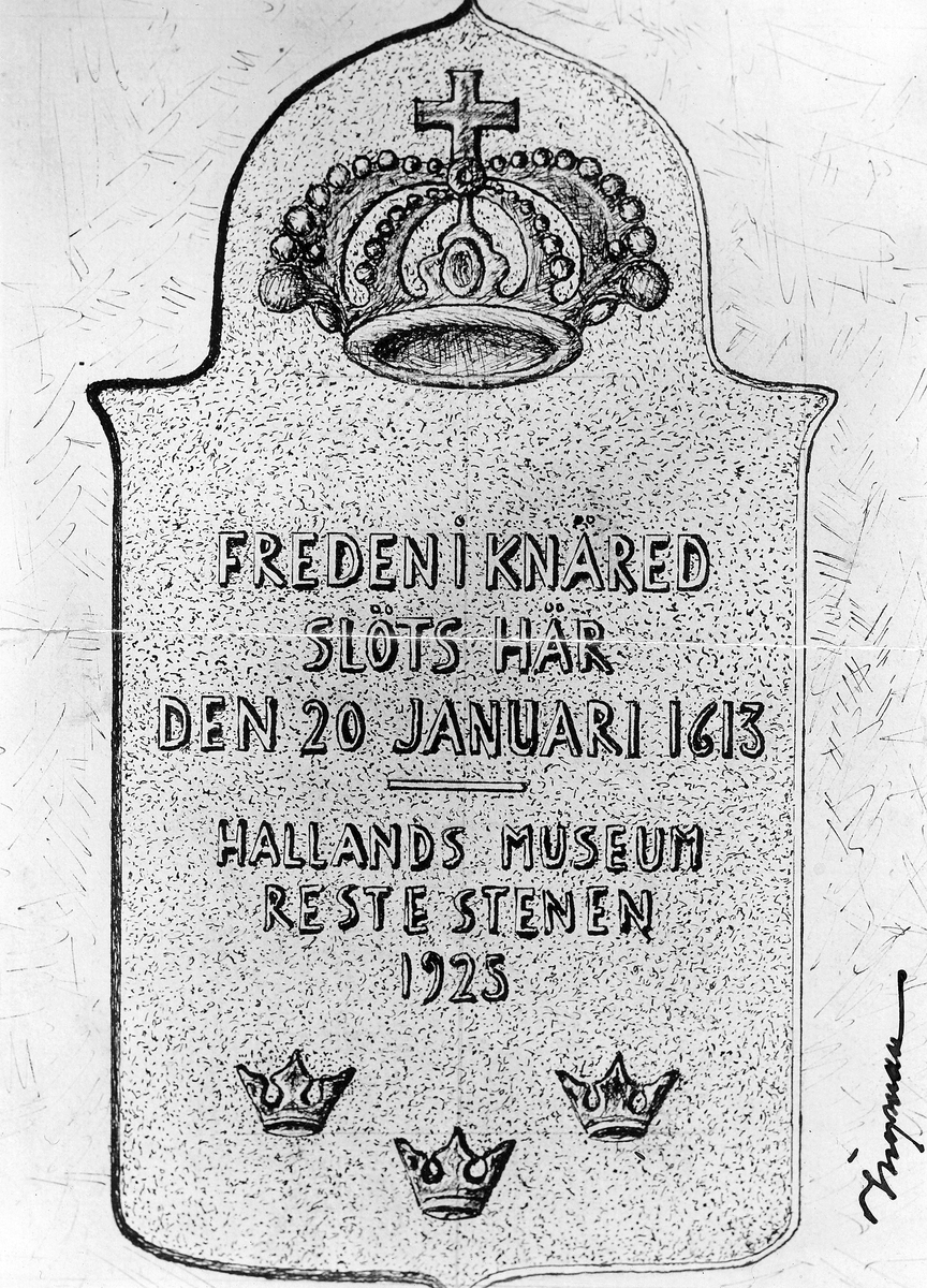 Knäreds sn. Minnessten över freden i Knäred 20 januari 1613. Skiss till inskriptionen.