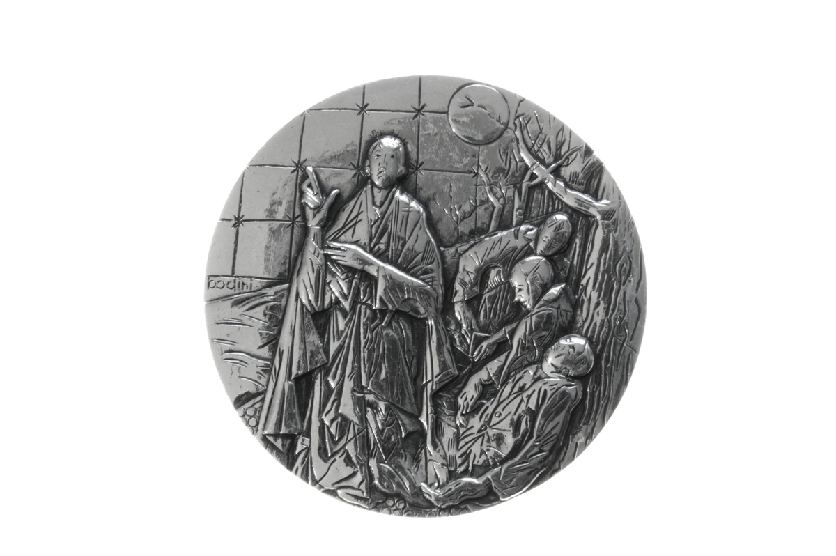 Motiv advers: Jesus i Getsemane, stående. Til høyre ligger tre sovende disipler.

Motiv revers: Pave Johannes Paul IIs våpen med liljedekor i bakgrunnen.