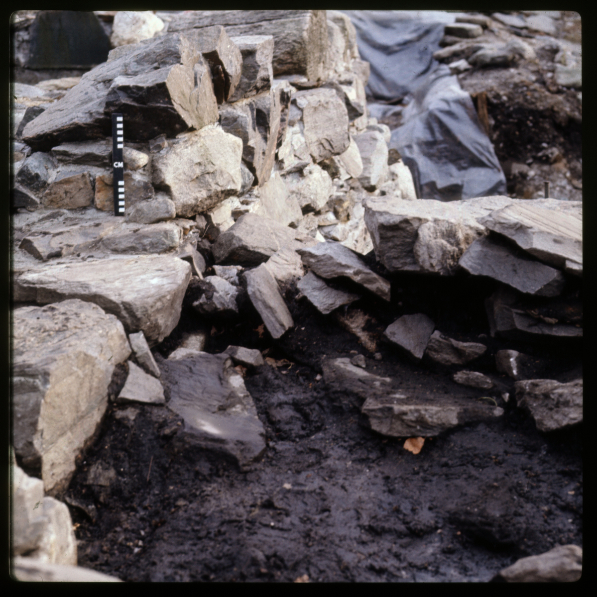 Detail of Lavranskirken, west wall and later foundations.