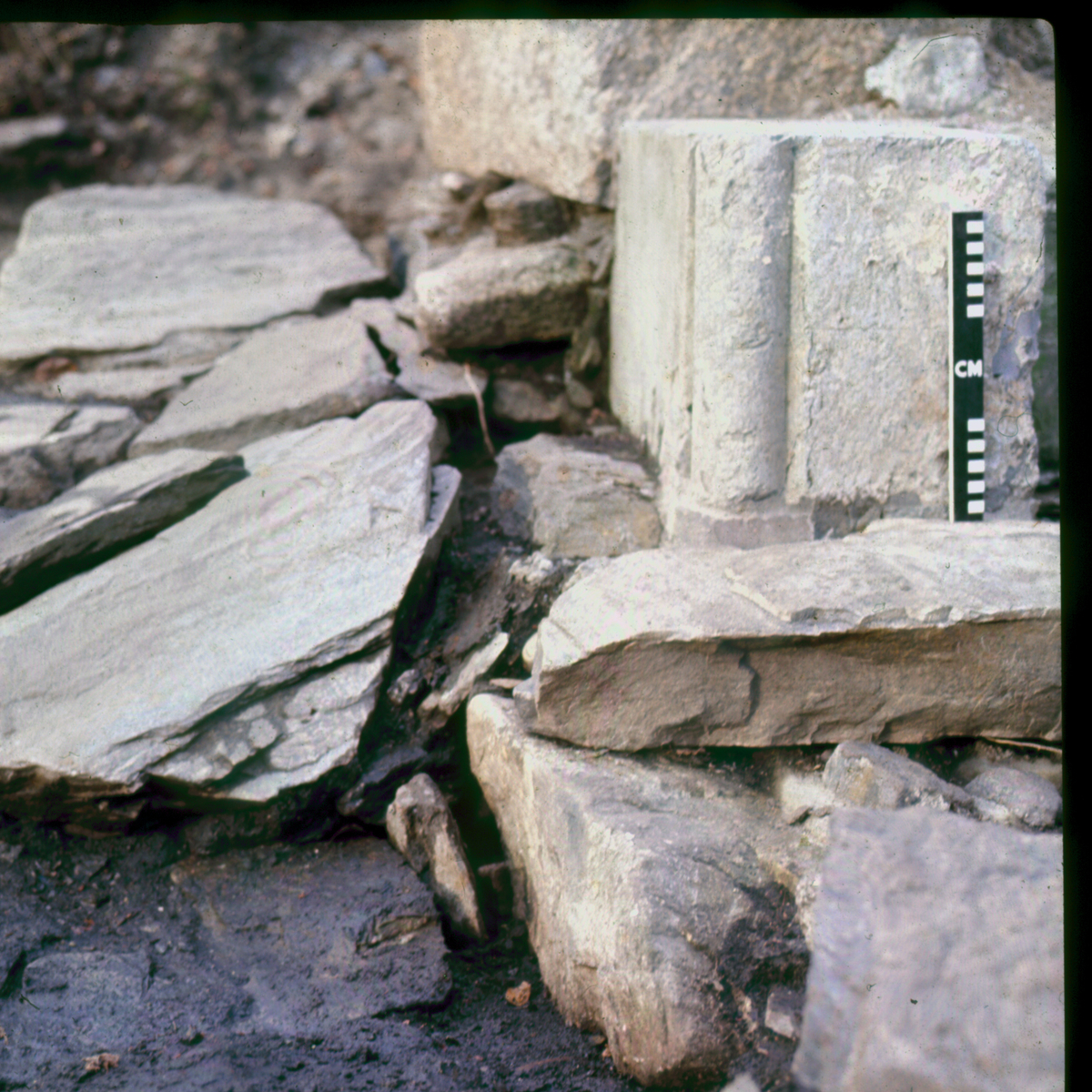 Detail of Lavranskirken, west wall and later foundations.