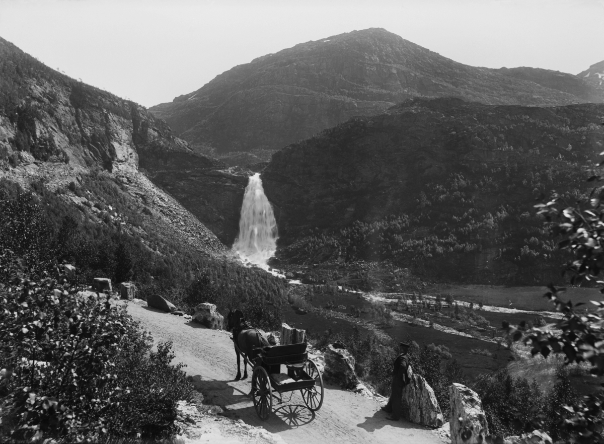 Fossen Bratte (Brudesløret), Hest m.vogn
Fotografert 1900 Ca.