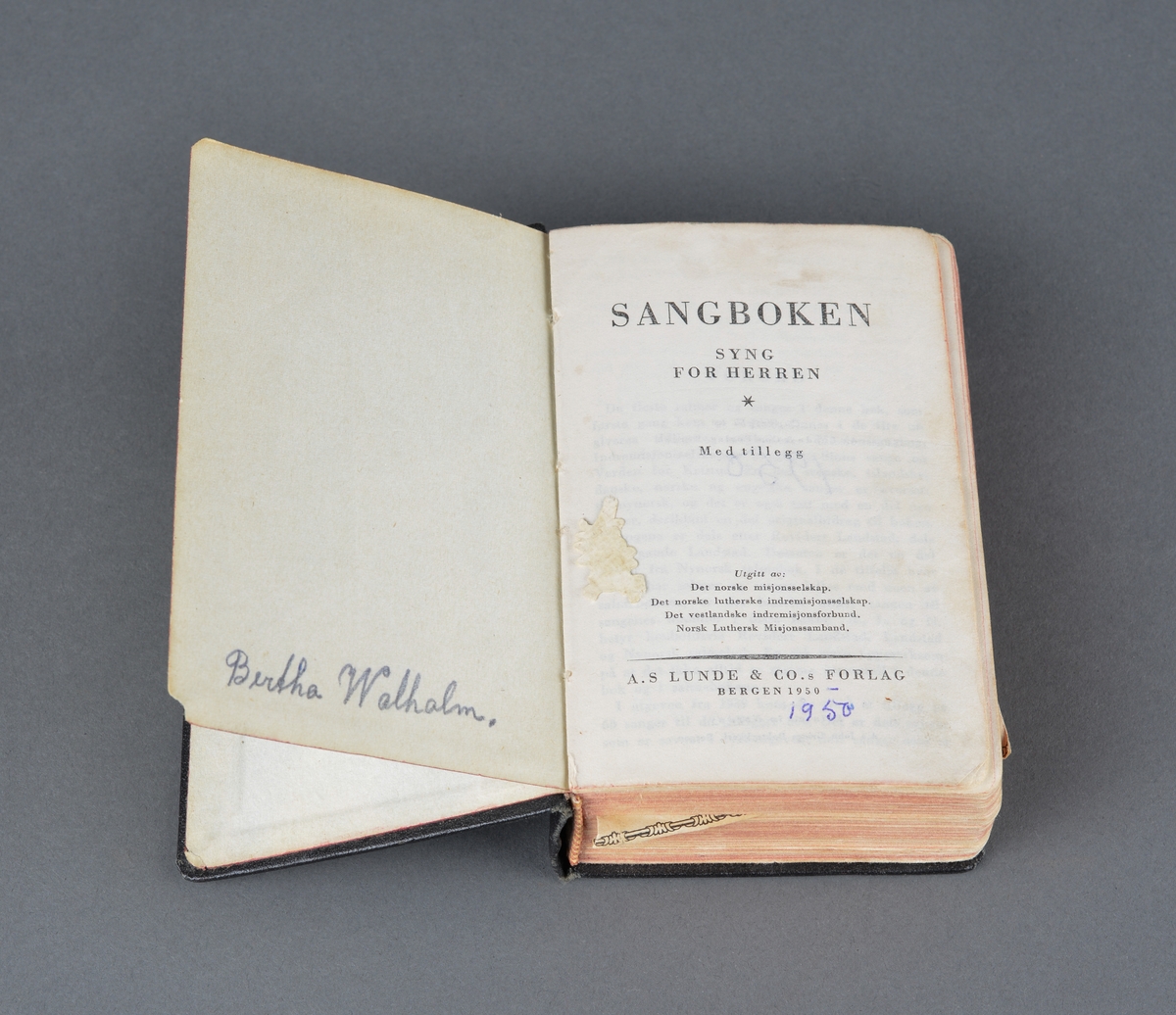 Liten sangbok med tillegg. 
Inni boka er det lagt glansbilder, bokmerker og en håndskrevet sang eller dikt