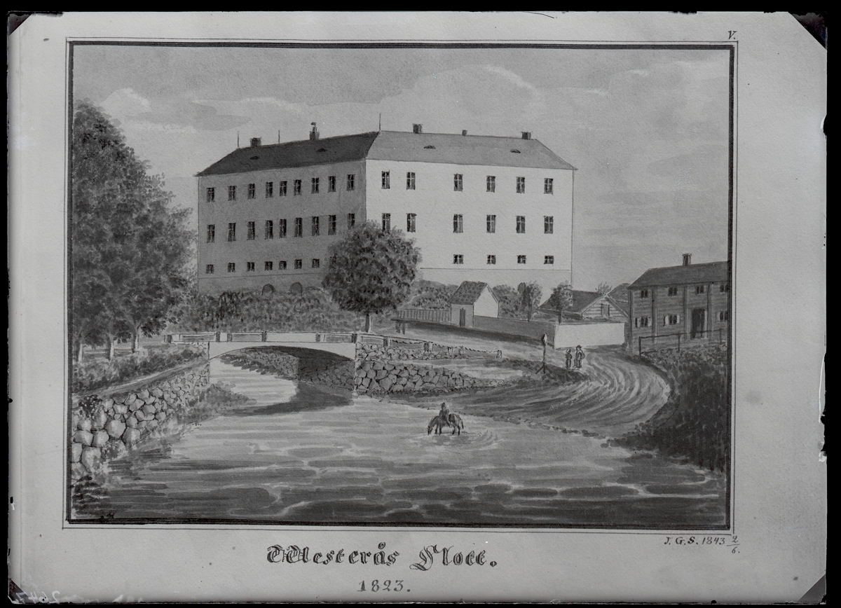 "Västerås slott", lavering av J.G. Schultz (daterad 1823).