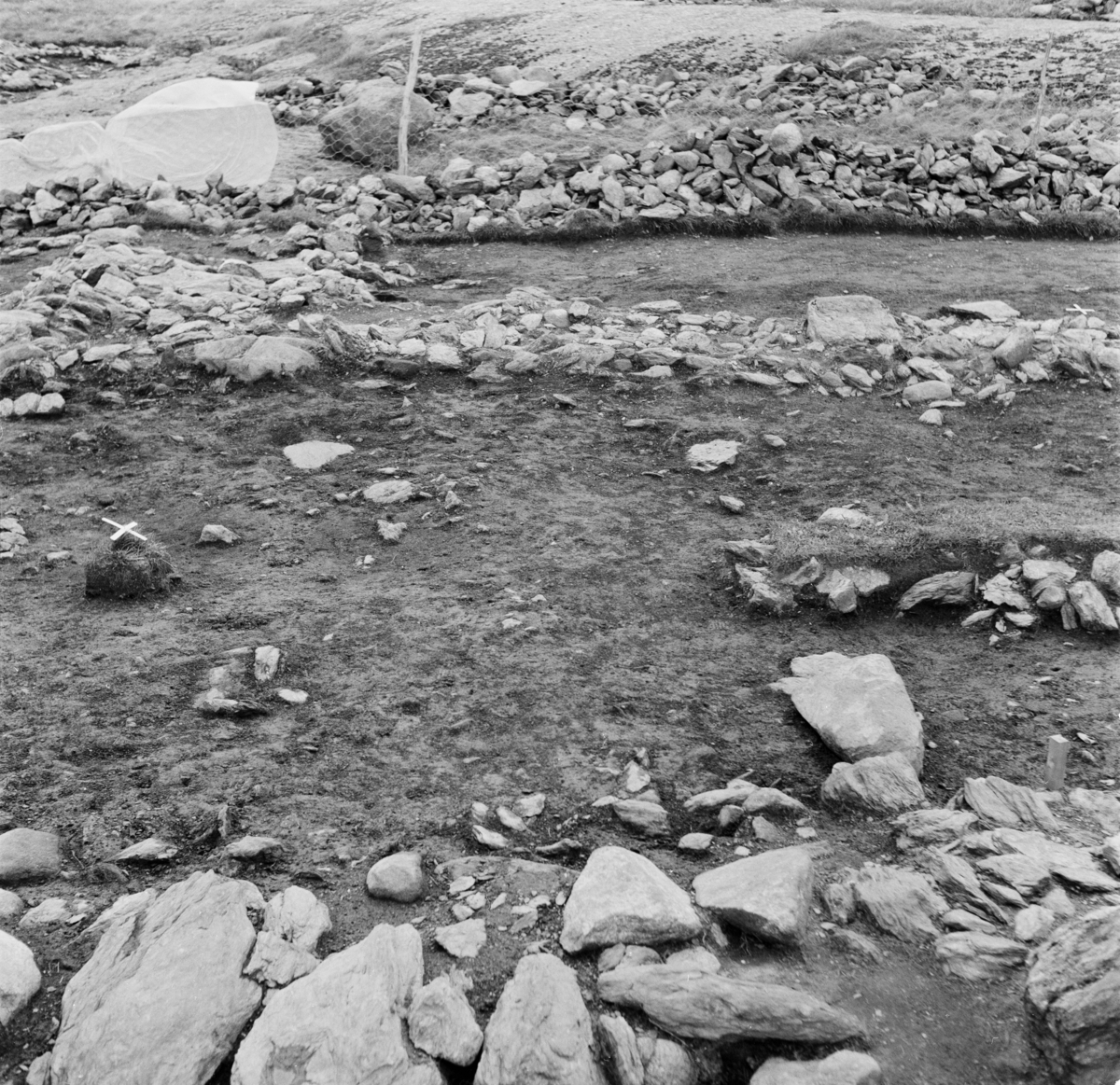 Ullandhaug, tuft 1. Ferdiggravd. 3 og 4. stolpepar sørfra. Fra Ø.