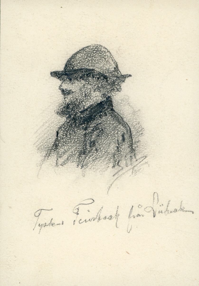 Man med skägg och hatt, "tysken Feierbach från Lübeck"