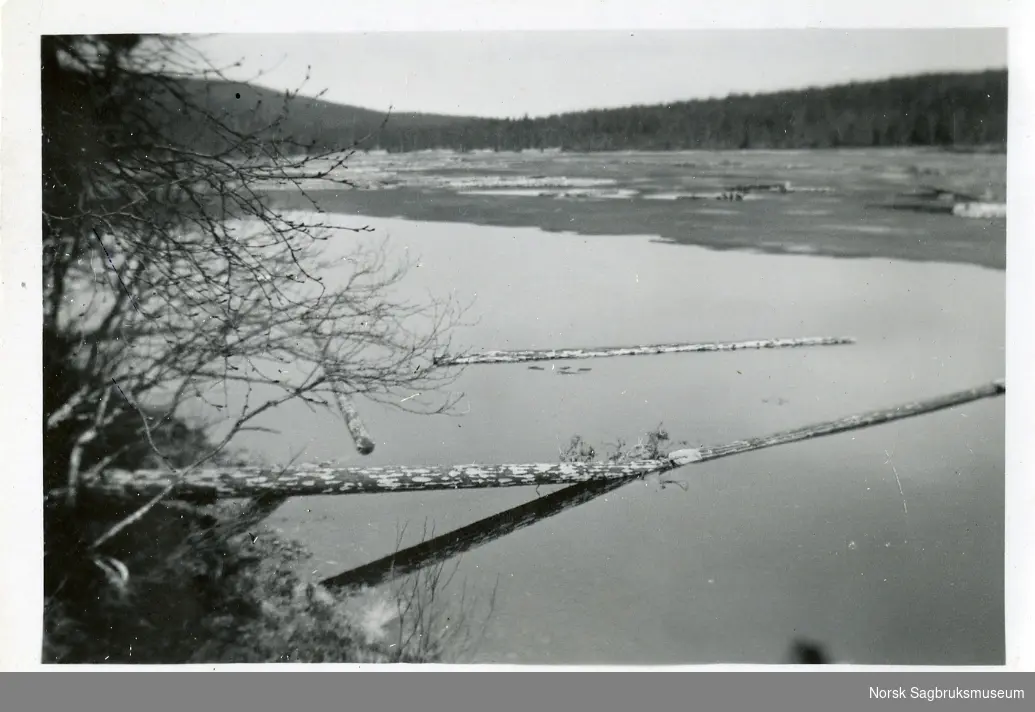 Islagt tømmer på Sandsjøen, Rakvika(?) 1939