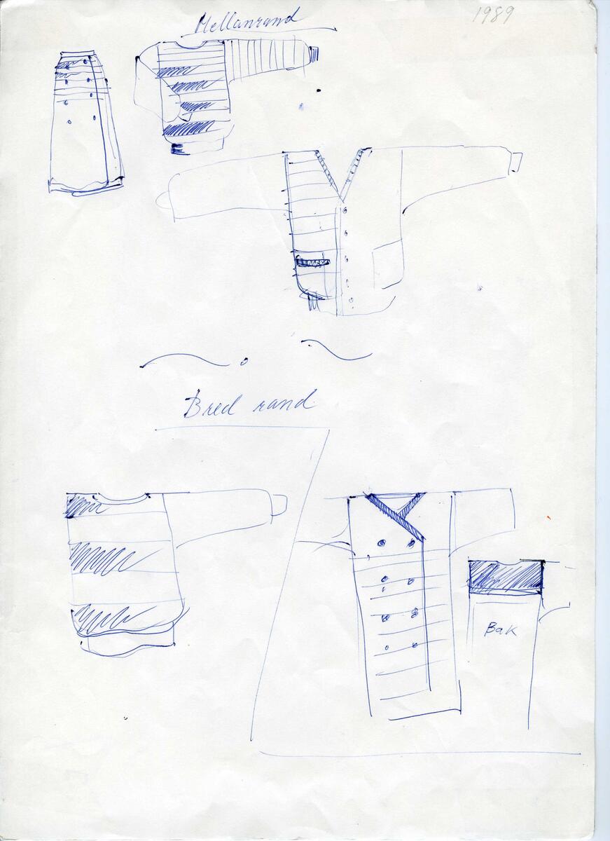 Skisser till olika herr, dam, barn och babykläder. Postorderkatalog, JACIE, Sommaren 1988 dam och barnkläder.