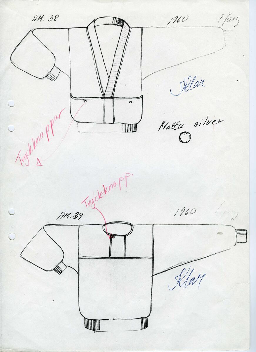 Skisser till olika herr, dam, barn och babykläder. Postorderkatalog, JACIE, Sommaren 1988 dam och barnkläder.