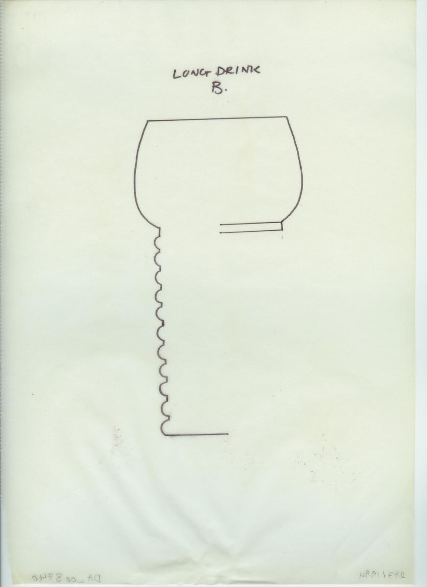 Skisser och referensmaterial till olika porslin- och glasföremål som grytor, kannor, koppar med fat, servisglas m.m. Bland annat formgivning för Rosenthal. Några skisskopior av Tapio Wirkkalas formgivning för Venini - inspirationsmaterial?