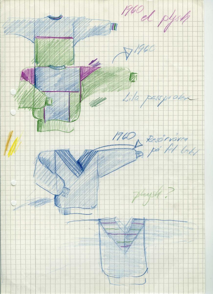 Skisser till olika herr, dam, barn och babykläder. Postorderkatalog, JACIE, Sommaren 1988 dam och barnkläder.