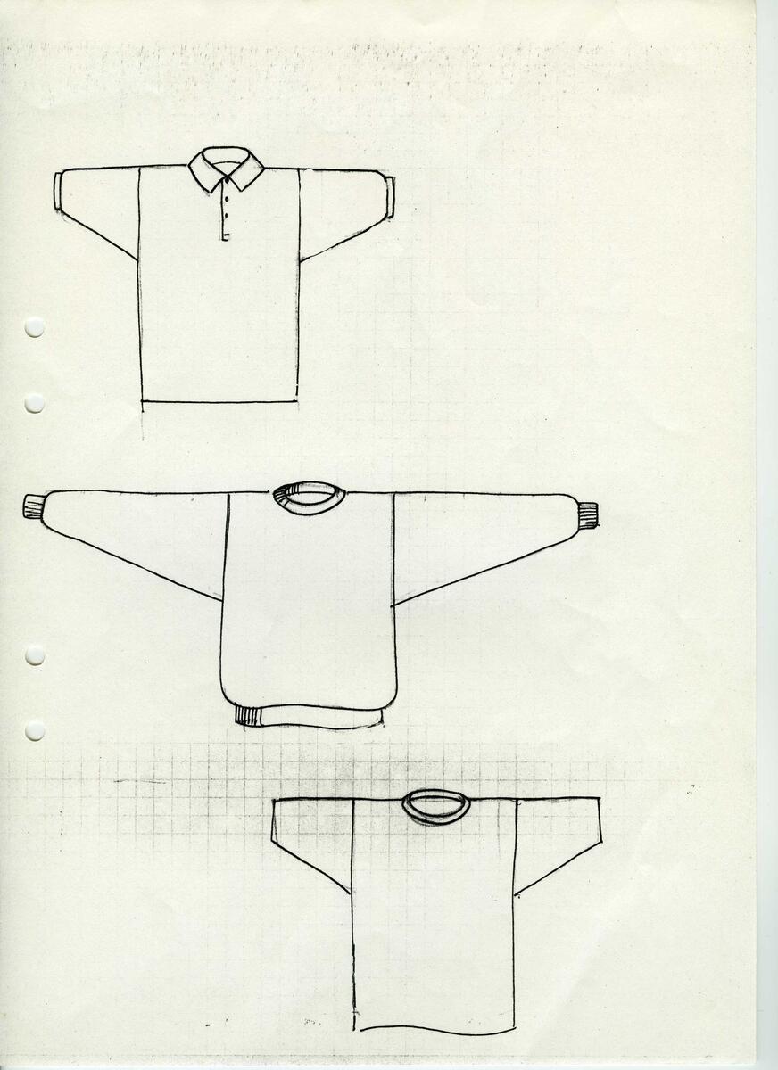Skisser till olika herr, dam, barn och babykläder. Postorderkatalog, JACIE, Sommaren 1988 dam och barnkläder.