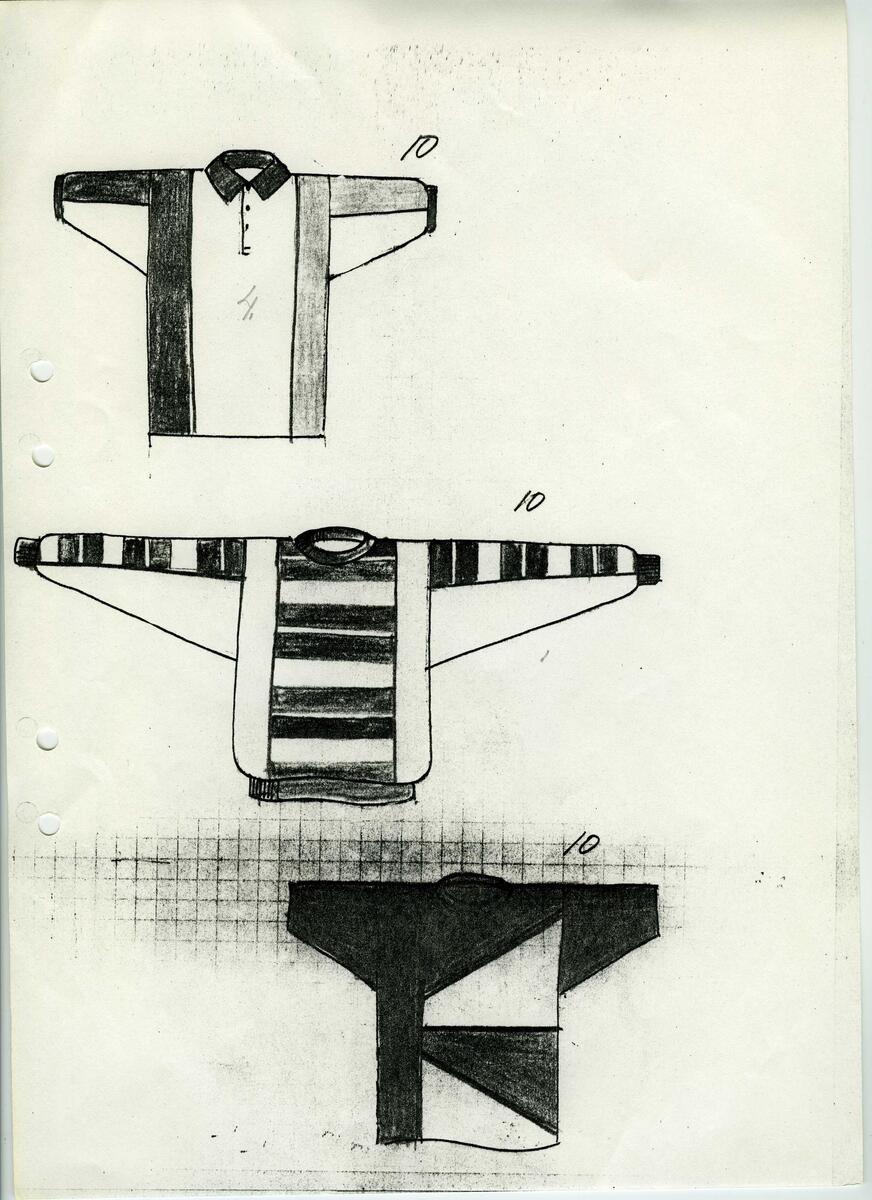 Skisser till olika herr, dam, barn och babykläder. Postorderkatalog, JACIE, Sommaren 1988 dam och barnkläder.