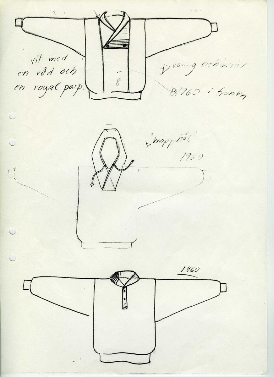 Skisser till olika herr, dam, barn och babykläder. Postorderkatalog, JACIE, Sommaren 1988 dam och barnkläder.