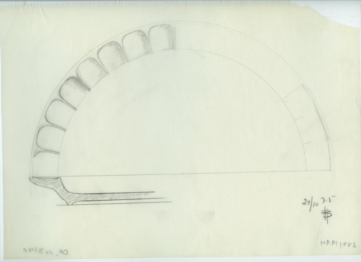 Skisser och referensmaterial till olika porslin- och glasföremål som grytor, kannor, koppar med fat, servisglas m.m. Bland annat formgivning för Rosenthal. Några skisskopior av Tapio Wirkkalas formgivning för Venini - inspirationsmaterial?