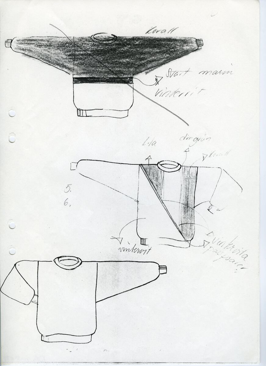 Skisser till olika herr, dam, barn och babykläder. Postorderkatalog, JACIE, Sommaren 1988 dam och barnkläder.