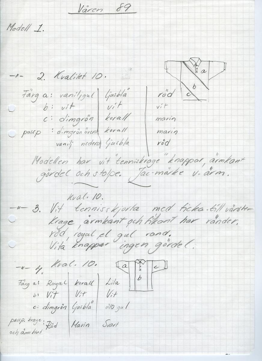 Skisser till olika herr, dam, barn och babykläder. Postorderkatalog, JACIE, Sommaren 1988 dam och barnkläder.